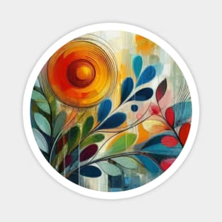 Abstract Orange Blue Red Flower and Leaves Magnet